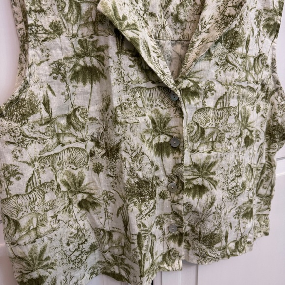 Rachel Zoe Jungle Patterned Linen Sleeveless Blouse. Size L. - Picture 3 of 5